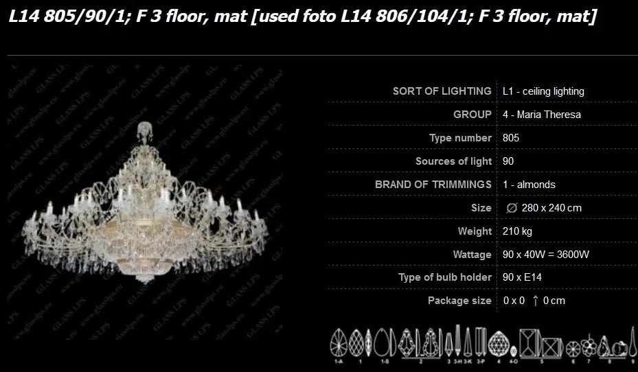 Lustra XXL Maria Theresa cu 90 brate, cristal Bohemia L14 805/90/1