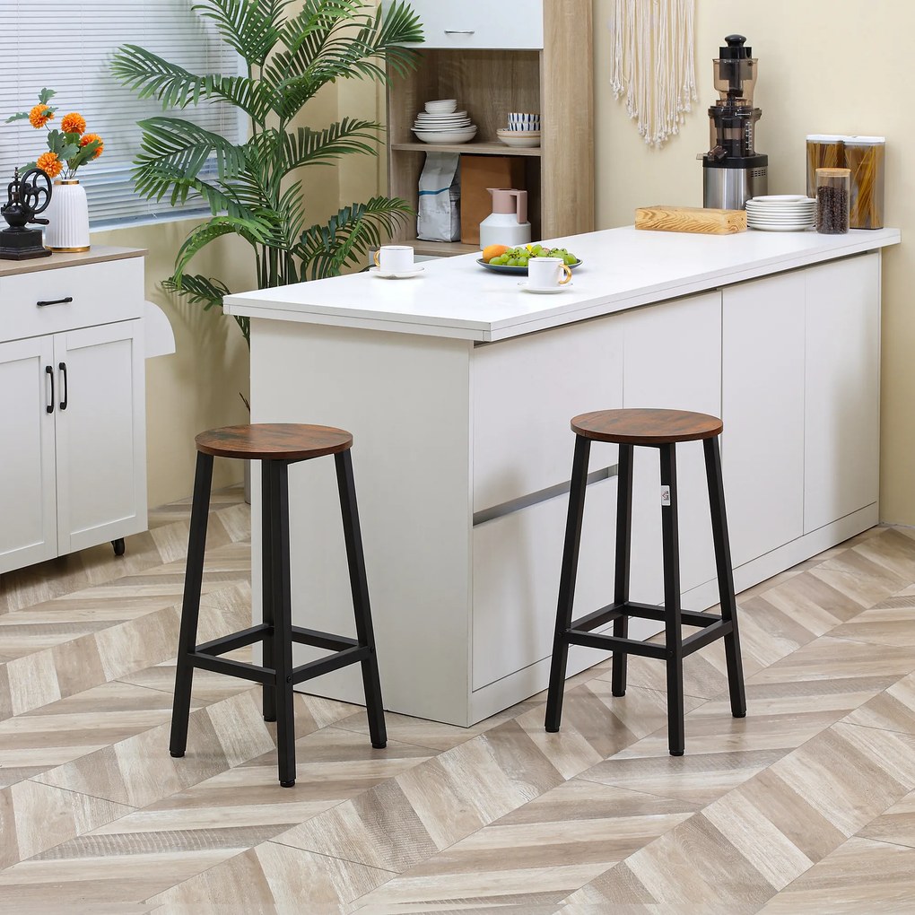 Set 2 scaune de bar HOMCOM, suport pentru picioare, maro rustic | Aosom Romania