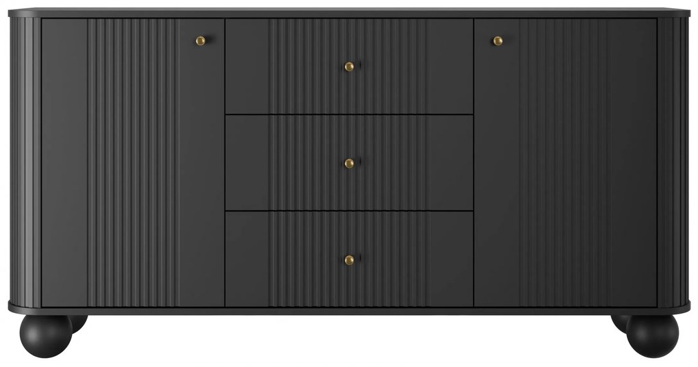 Comoda cu sertare Versper 160 cm - negru / aurii mânere