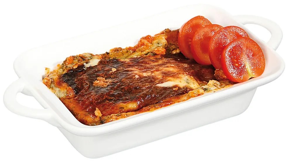 Vas aperitive si tapas tip tava cu manere, portelan termorezistent pentru cuptor pana la 600 gr C, Hendi, 100x140x45 mm, rezistent la uzura si impact