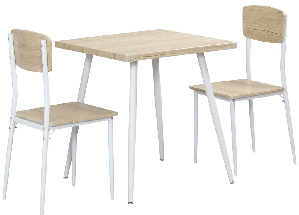 Homcom Set Tavolo con 2 Sedie da Pranzo in Legno e Metallo, Bianco