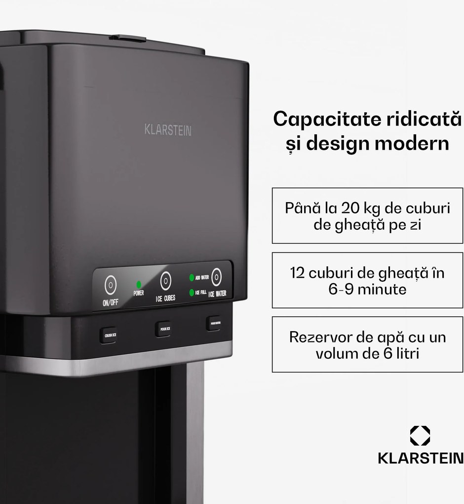 Klarstein ArcticBlend 3in1 Ice Maker, 20 kg/24h, Bullet Ice, Gheață zdrobită, Dispenser de apă