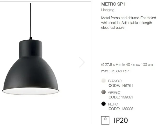 Pendul design modern minimalist METRO SP1 negru 139098