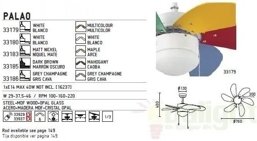 Lustra Ventilator diam. 76cm Palao 33179