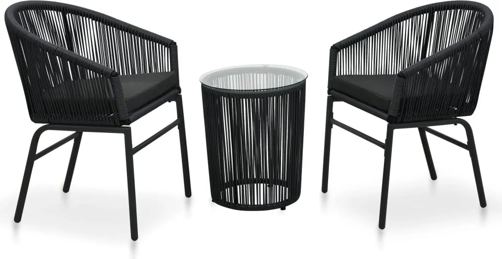 vidaXL Set mobilier de bistro cu perne, 3 piese, negru, ratan PE
