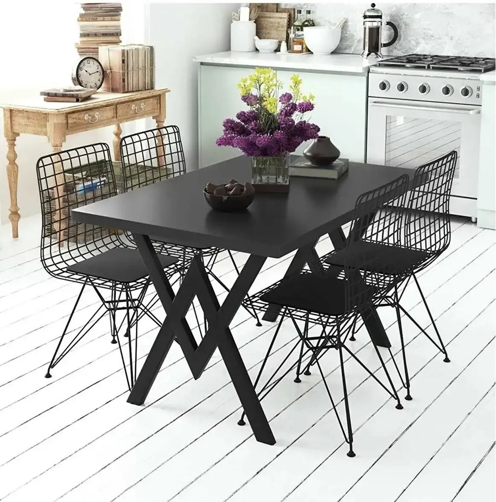 Set Masa Bucatarie cu 4 Scaune , Alb-negru,120x80x75 cm, 30409SET