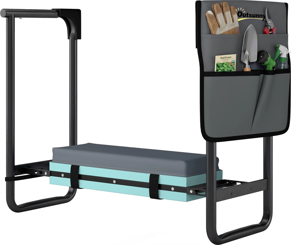 Outsunny Taburet de grădină pliabil cu perniță din spumă EVA Asiento de Jardín con Bolsa para Herramientas Gris Oscuro | Aosom Romania