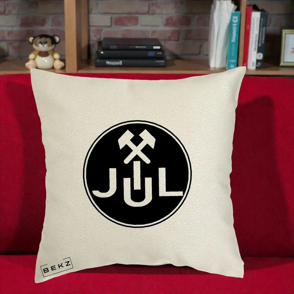 Perna Personalizata JUL Jiul Lupeni Fotbal, 40x40 cm, Ecru, Husa Detasabila, Perna Inclusa, BEKZ®