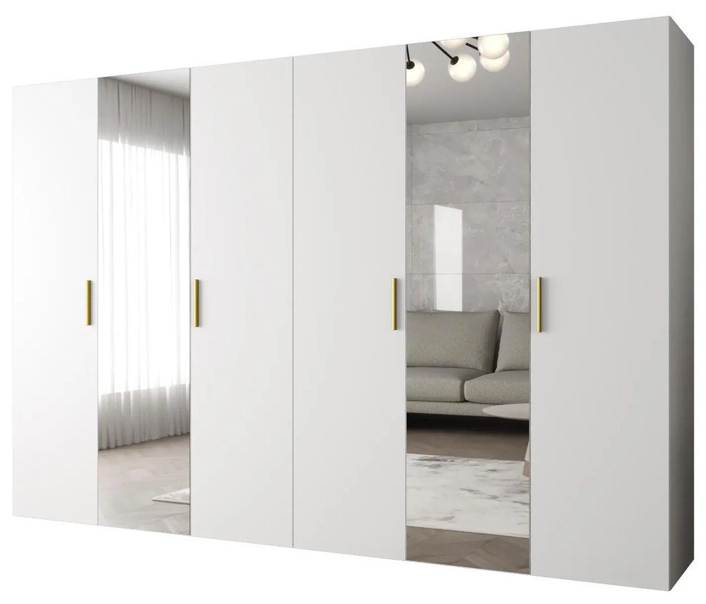 Dulap de haine 300 cm Borry 2 (alb + Auriu). 1125848
