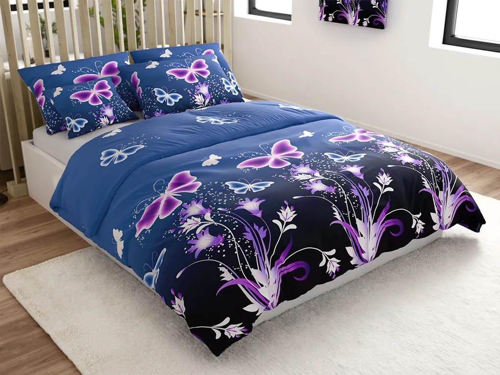 Lenjerie de pat din microfibra VIOLET BUTTERFLY albastru inchis Dimensiune lenjerie de pat: 2 buc 70 x 90 cm | 200 x 220 cm