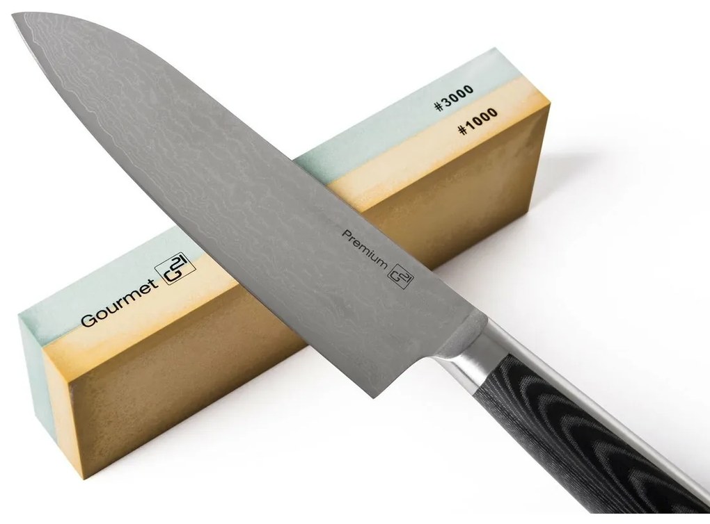 Set de cuțite G21 Damascus Premium în bloc de bambus, 3 bucăți + piatră de ascuțit