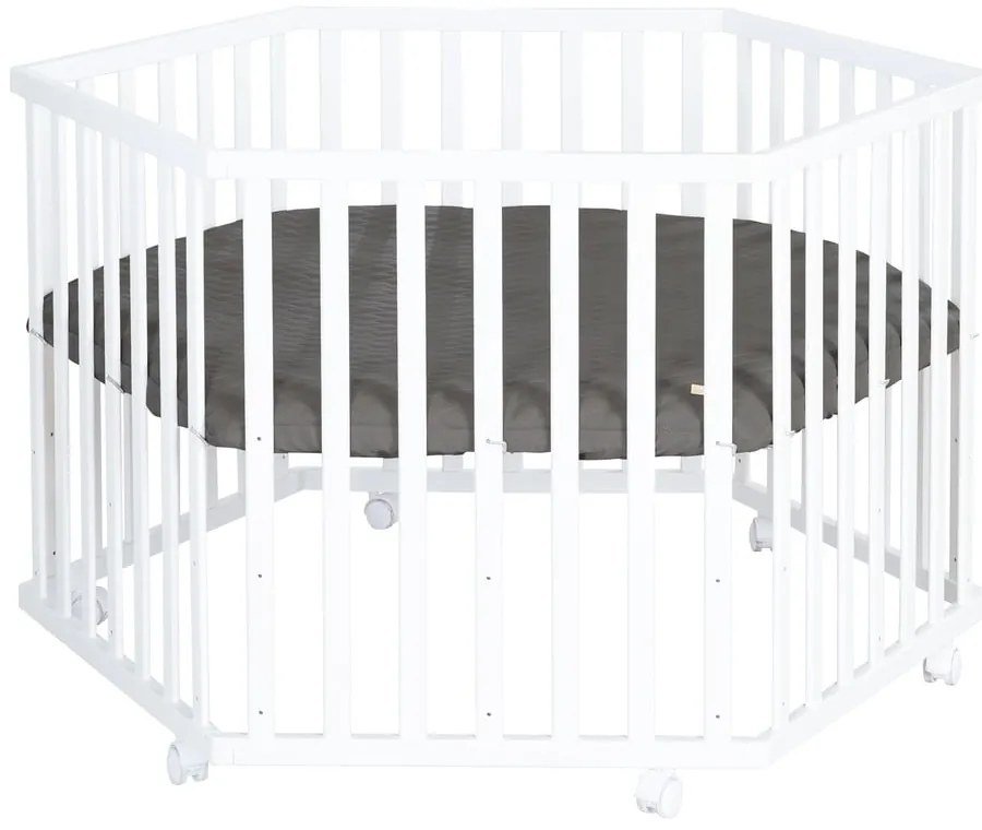 Țarc pentru copii alb cu înălțime reglabilă/cu roți – Roba