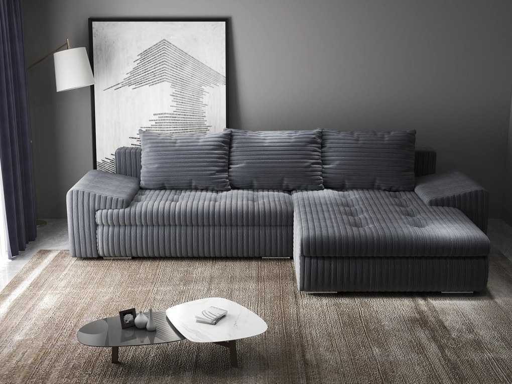 Colțar extensibil dumonde cu ladă de depozitare si sezut confortabil din spuma high-density, Leonardo Ambience Gri 260x185 cm II