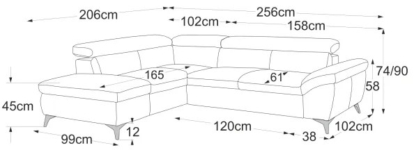 Canapea colțar extensibilă din piele SALERNO II stânga, maro