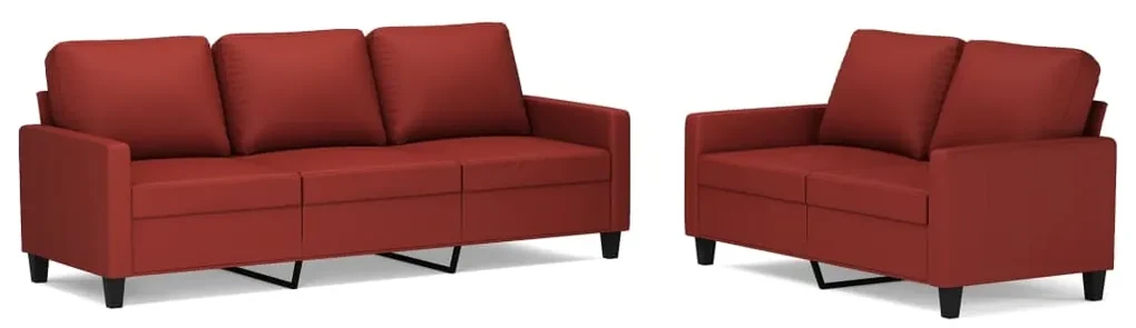 3153963 vidaXL Set de canapele cu perne, 2 piese, roșu vin, piele ecologică