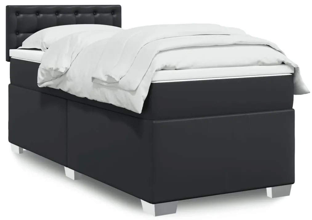 vidaXL Pat box spring cu saltea, negru, 90x190 cm, piele ecologică