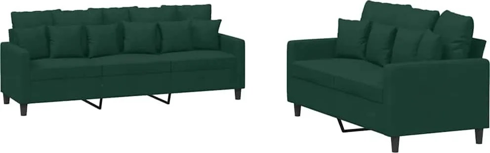 vidaXL Set de canapele cu perne, 2 piese, verde închis, catifea