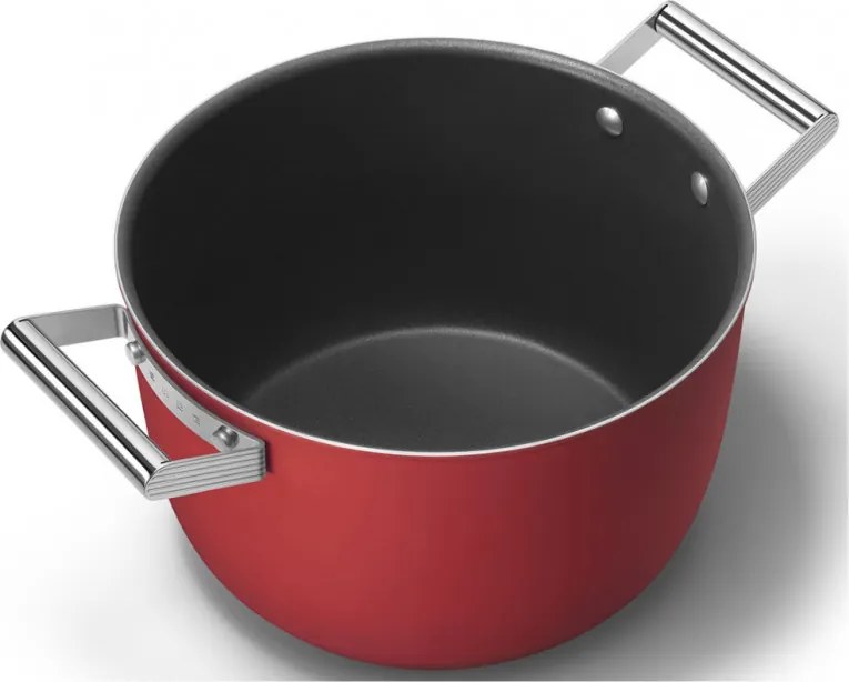 Oala cu capac SMEG CKFC2611RDM, 7,7 l, Ø26 cm, Acoperire cu teflon, Pana la 250°C, Inductie, Rosu