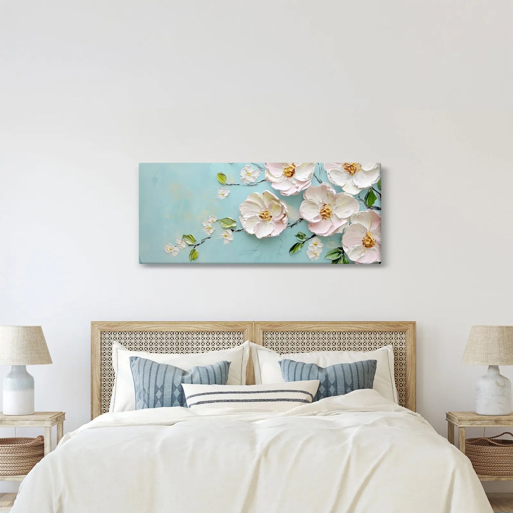 Tablou - Flori pe fundal albastru (120x50 cm)