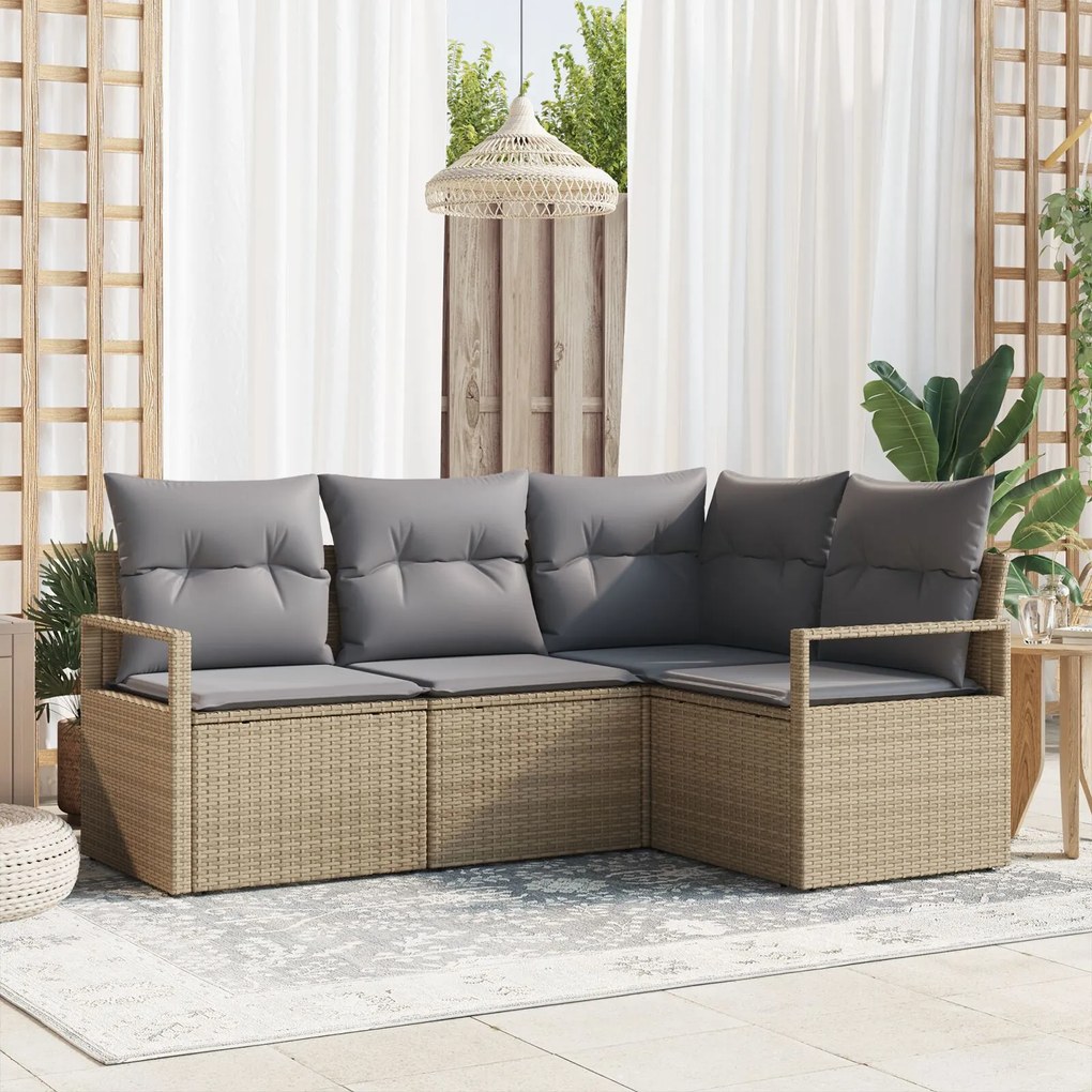 vidaXL Set de canapele pentru grădină 4 pcs Bej Rattan poli