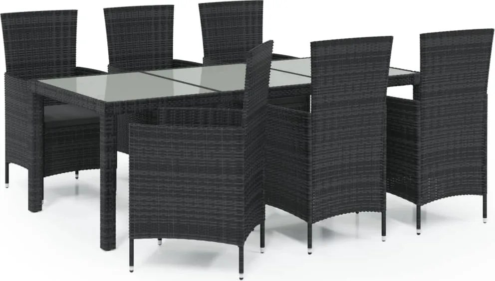 vidaXL Set mobilier de exterior cu perne, 7 piese, negru, poliratan