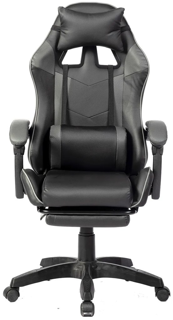 Scaun gaming, masaj în perna lombară, suport picioare, PU, Negru/Gri