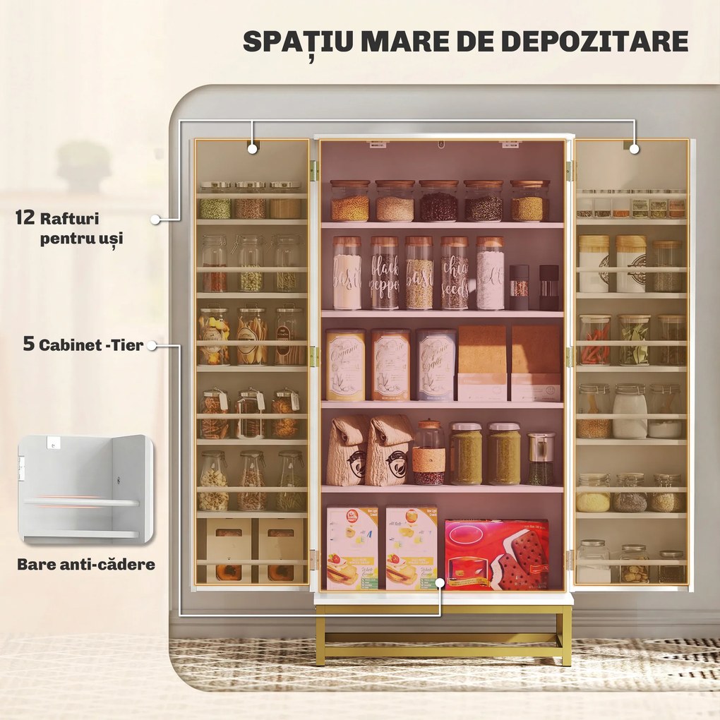 HOMCOM Bufet de Bucătărie 119,5 cm cu 12 Rafturi pe Ușă, Albă | Aosom Romania