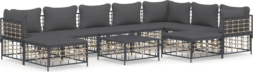 vidaXL Set mobilier de grădină cu perne, 10 piese, antracit, poliratan