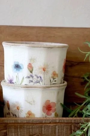 Ghiveci din ceramică cu flori de câmp, crem, H12,5/D14 cm, „Fleurville”