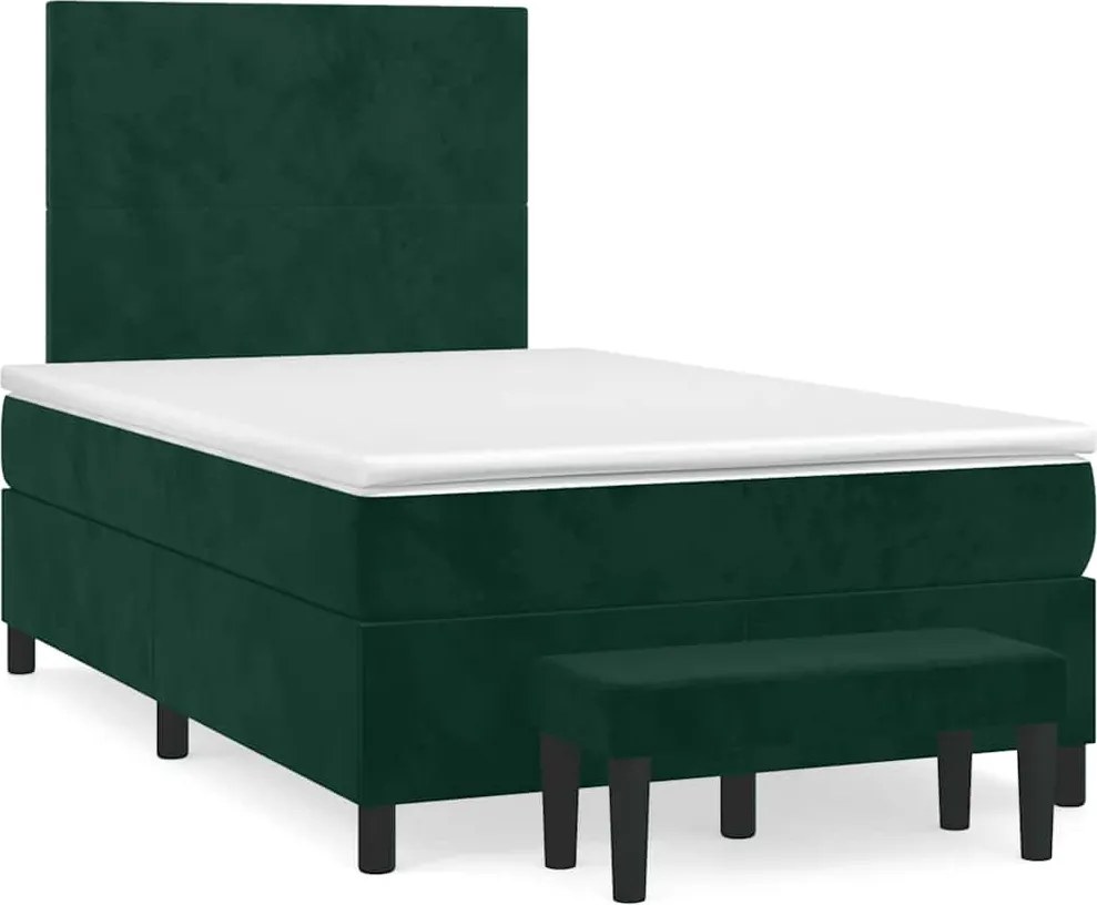 vidaXL Pat box spring cu saltea, verde închis, 120x200 cm, catifea