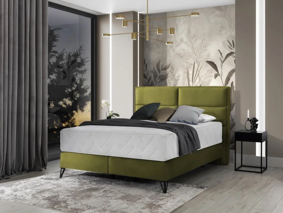 Pat tapitat, boxspring, 160x200 cm, Safiro 162, Eltap (Culoare: Verde inchis / Loco 35)