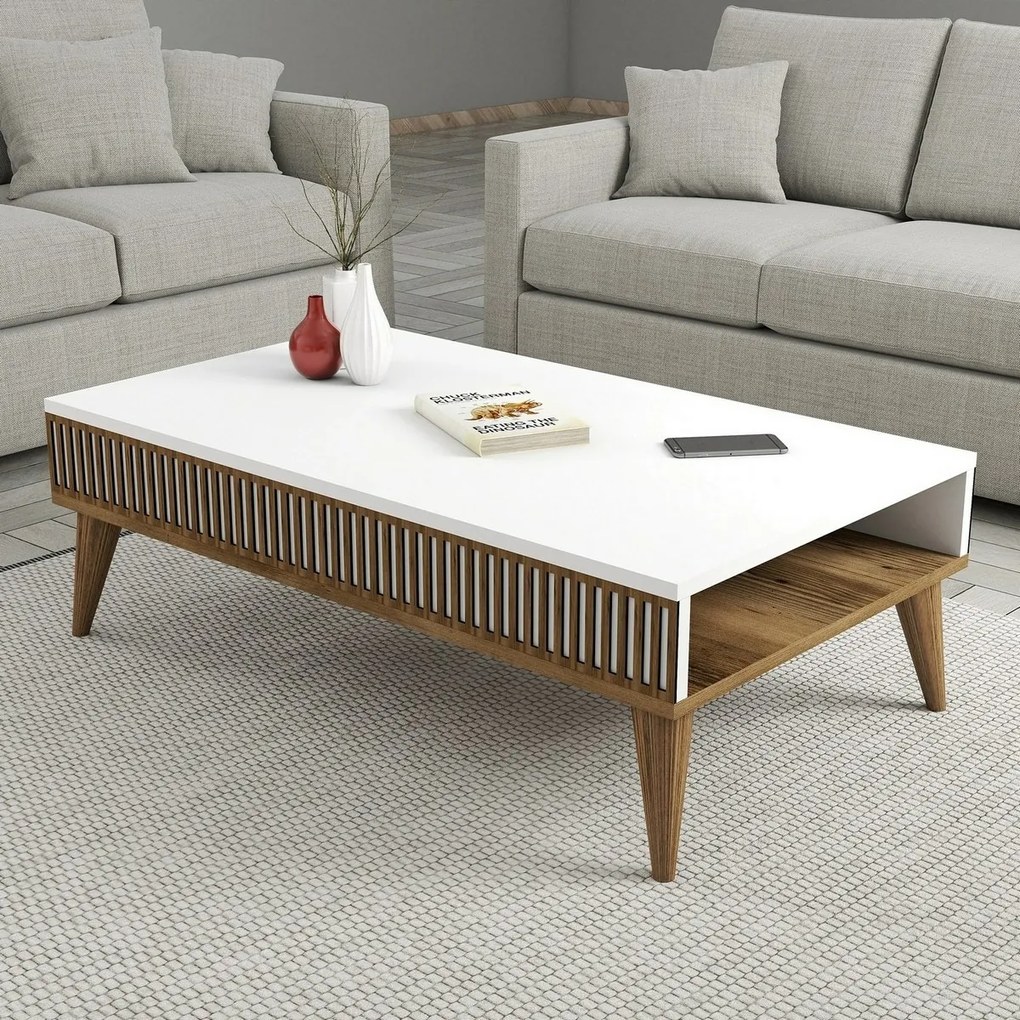 Mila White and Walnut coffee table