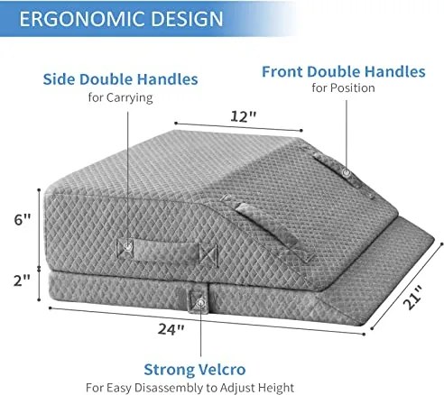 Perna ortopedica ridicare picioare memory foam, inaltime reglabila, husa Tencel, Gri