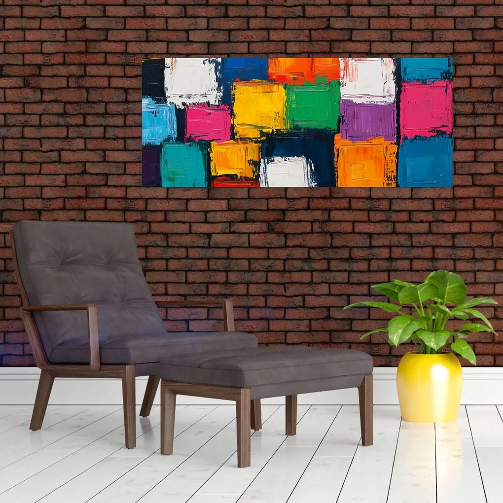 Tablou - Pictură cu pătrate colorate (120x50 cm)