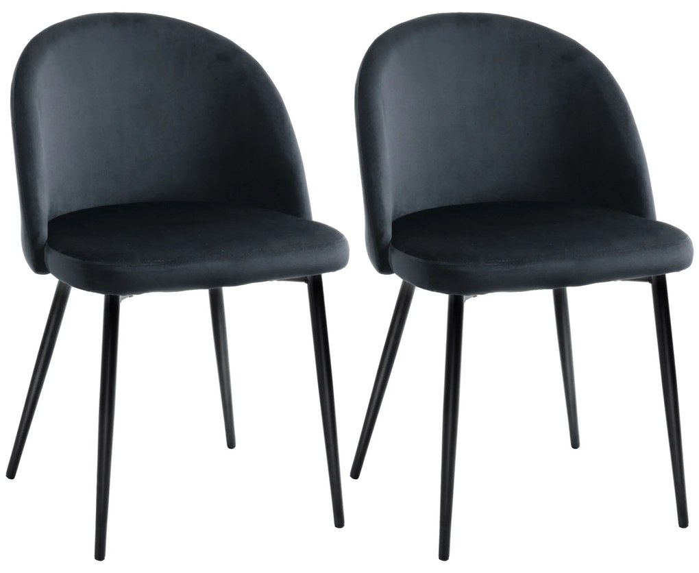 HOMCOM Lot de 2 scaune sala de mese scaun de bucătărie scandinav scaun din catifea tapitat cu picioare subțiri de metal | Aosom Romania