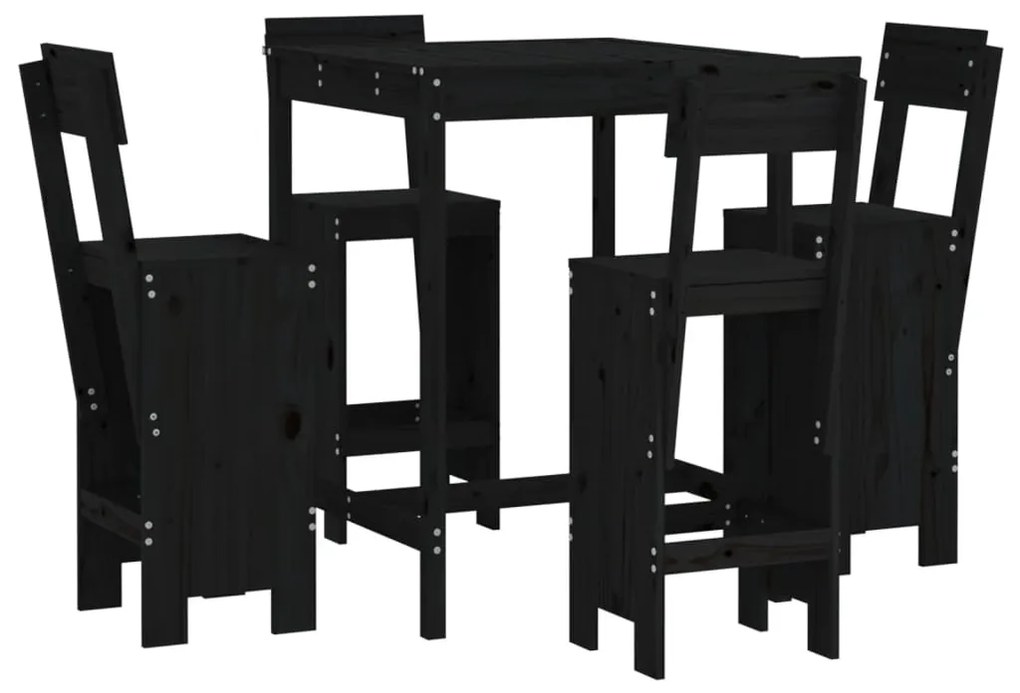 3157803 vidaXL Set mobilier bar de grădină, 5 piese, negru, lemn masiv de pin