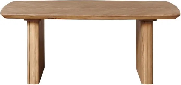 Masă dining cu blat herringbone, dreptunghiulară, din lemn de mango, natur, 8 locuri, cu picioare din lamele verticale, 77 x 190 x 95 cm, „Demira”