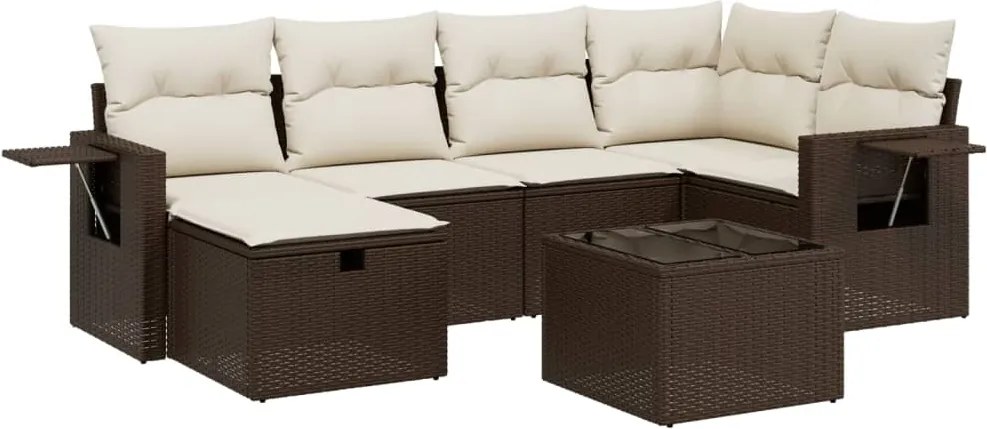 vidaXL Set canapele de grădină cu perne, 7 piese, maro, poliratan