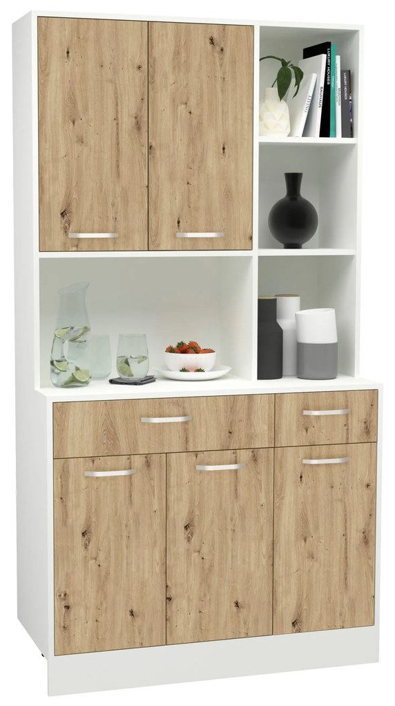 Bufet Hugo, Stejar Artisan/Alb, 100 x 44 x 188 cm