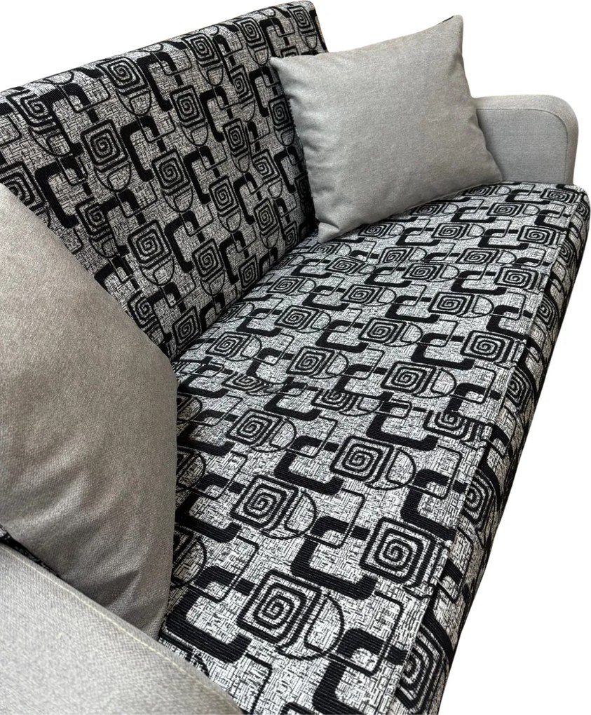 Canapea SAMY extensibila, 2 locuri, cu lada de depozitare, stofa gri cu negru, cadru metalic, 152x100x92 Gri + Negru, Stofa