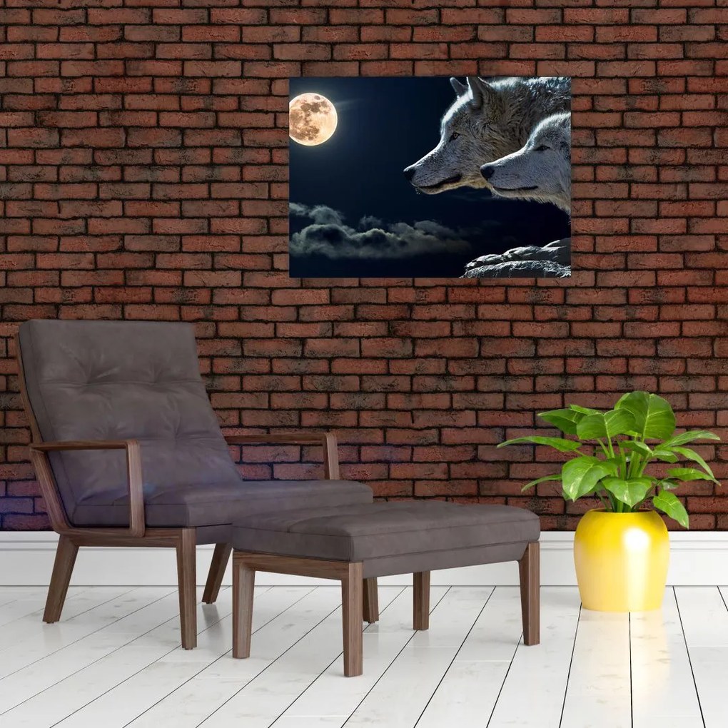 Tablou cu lupi în lună (70x50 cm)