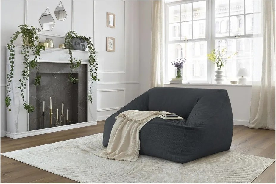 Fotoliu bean bag gri închis cu tapițerie din catifea reiată Lilibet – Bobochic Paris