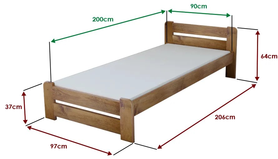 Pat Laura 90x200 cm, stejar Saltele: Cu saltele Somnia 18 cm, Somiera pat: Cu lamele drepte