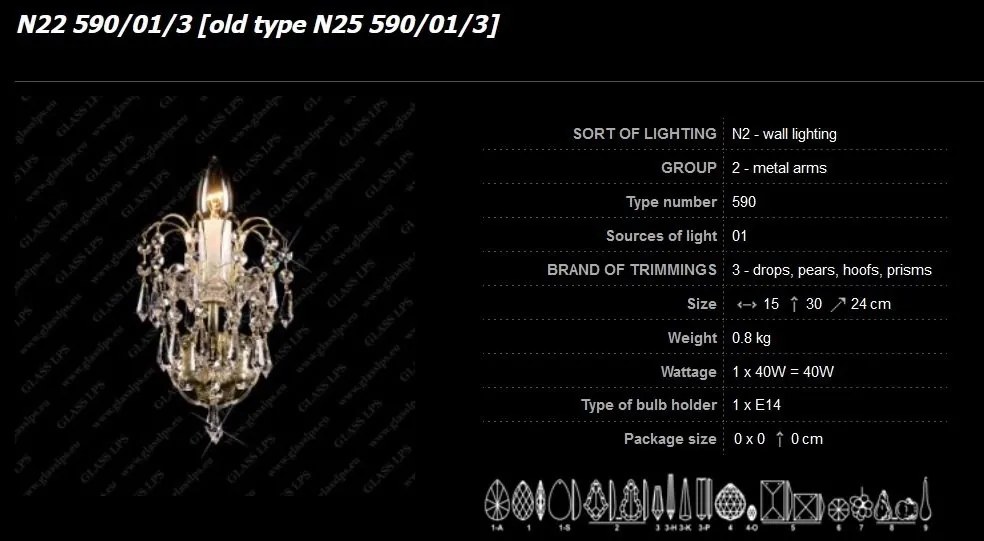 Aplica de perete Lux cristal Bohemia N22 590/01/3