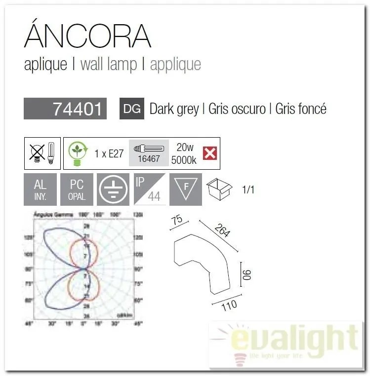 Aplica de perete exterior IP44 Ancora 74401