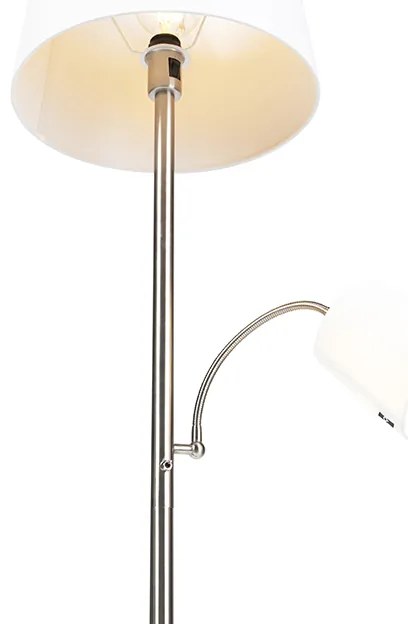 Lampă de podea clasică din oțel cu abajur alb și lampă de citit - Retro