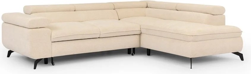 Colțar crem cu tapițerie din chenille (cu colț pe partea dreaptă/în formă de ”L”) Marbeya – Ropez