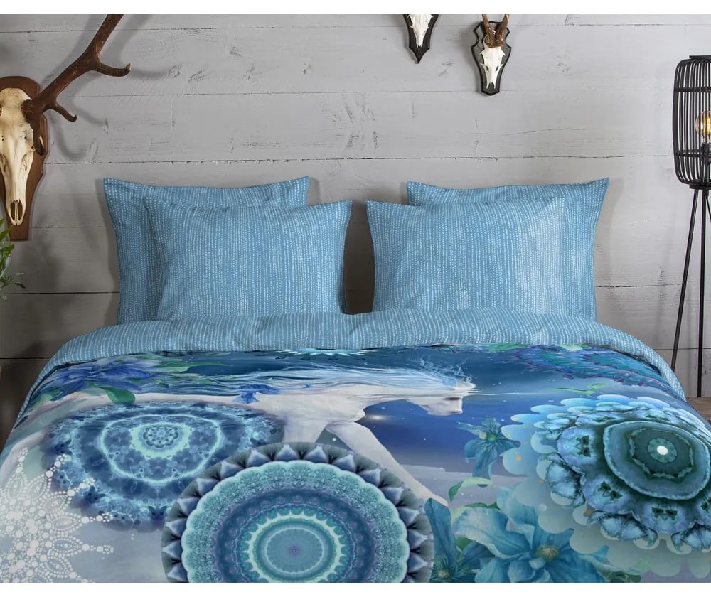 Lenjerie de pat albastră din flanelă pentru pat de o persoană 140x200 cm Lumi – HIP