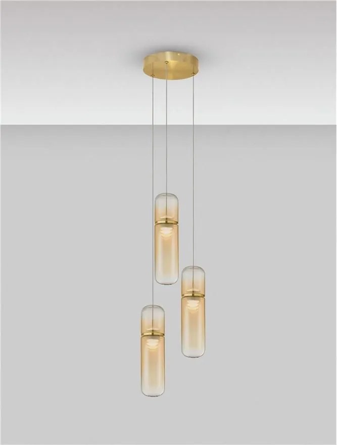 Lustra moderna cu 3 pendule LED, Metal, Auriu, Sticla, Amber, Norma
