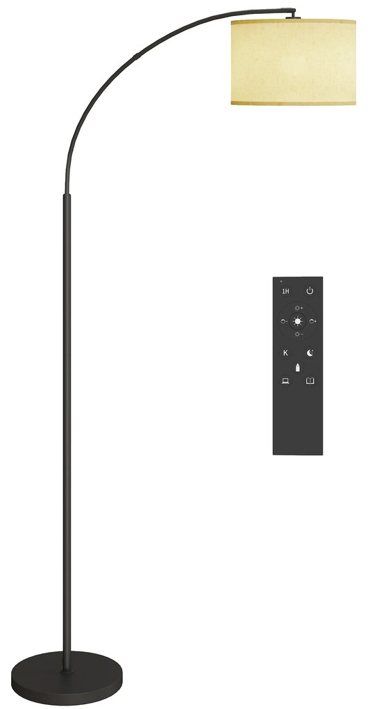 HOMCOM Lampada da Terra Regolabile Telecomando e Timer 1h Paralume Girevole Nero | Aosom Romania